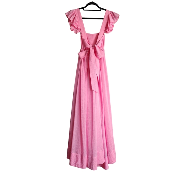 MABLE Ruffle Sleeve Cross-Back Tie-back Maxi Dress - Bubble Gum Pink - Picture 5 of 10